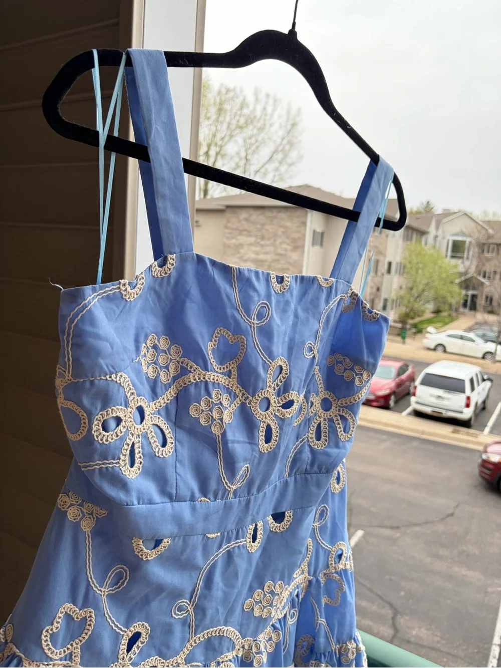 🆕🦋Sam Edelman Light Blue Rope Embroidery Mini Dress Size 10 Summer Floral Resort - Picture 9 of 17